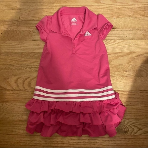 Adidas Ruffle Polo Dress Sz 5 Girls Kids Pink Collared - Picture 2 of 6